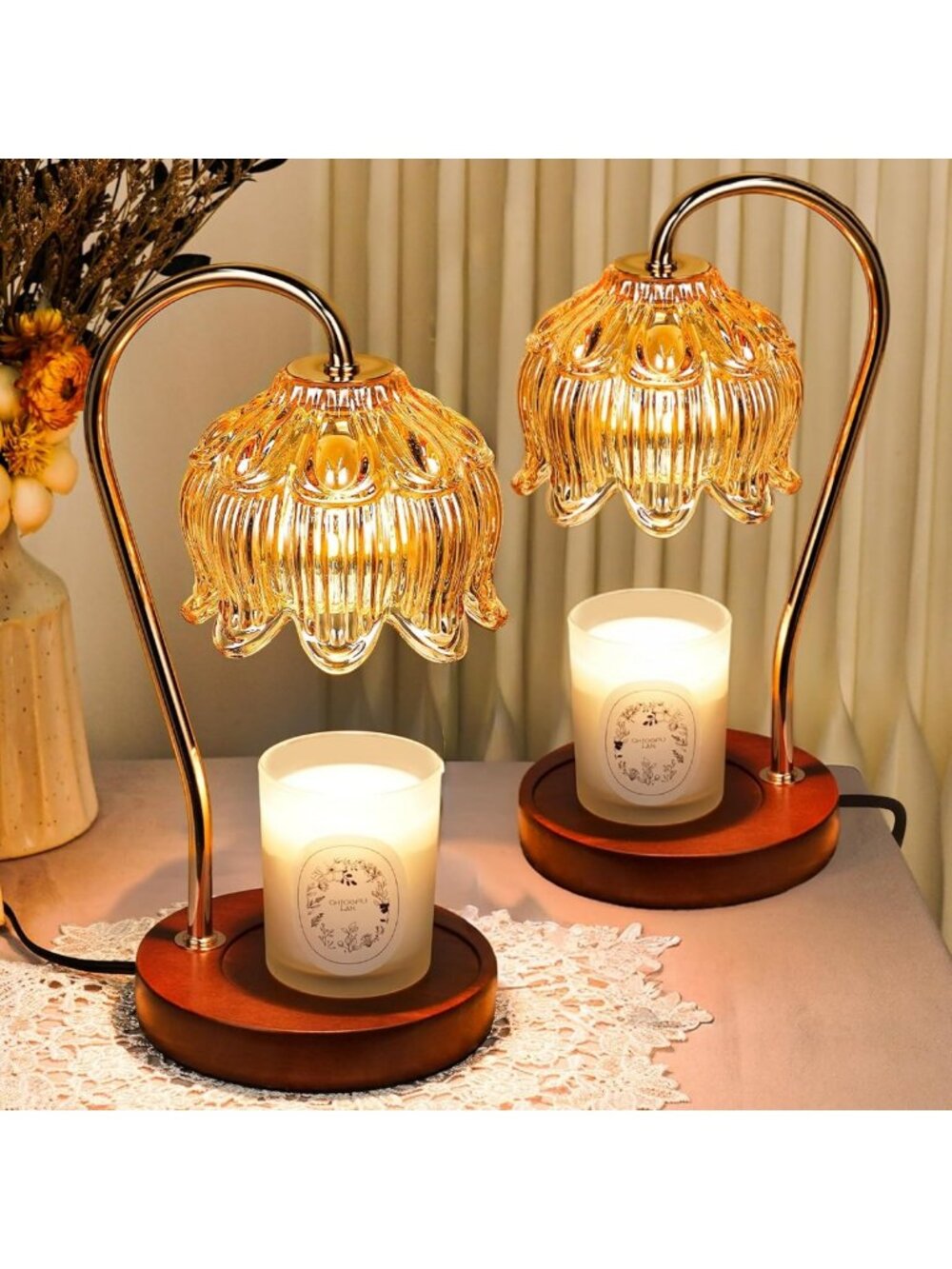 Dimmable Flower Candle Warmer Lamp with Timer - Perfect Gift for Women & Home